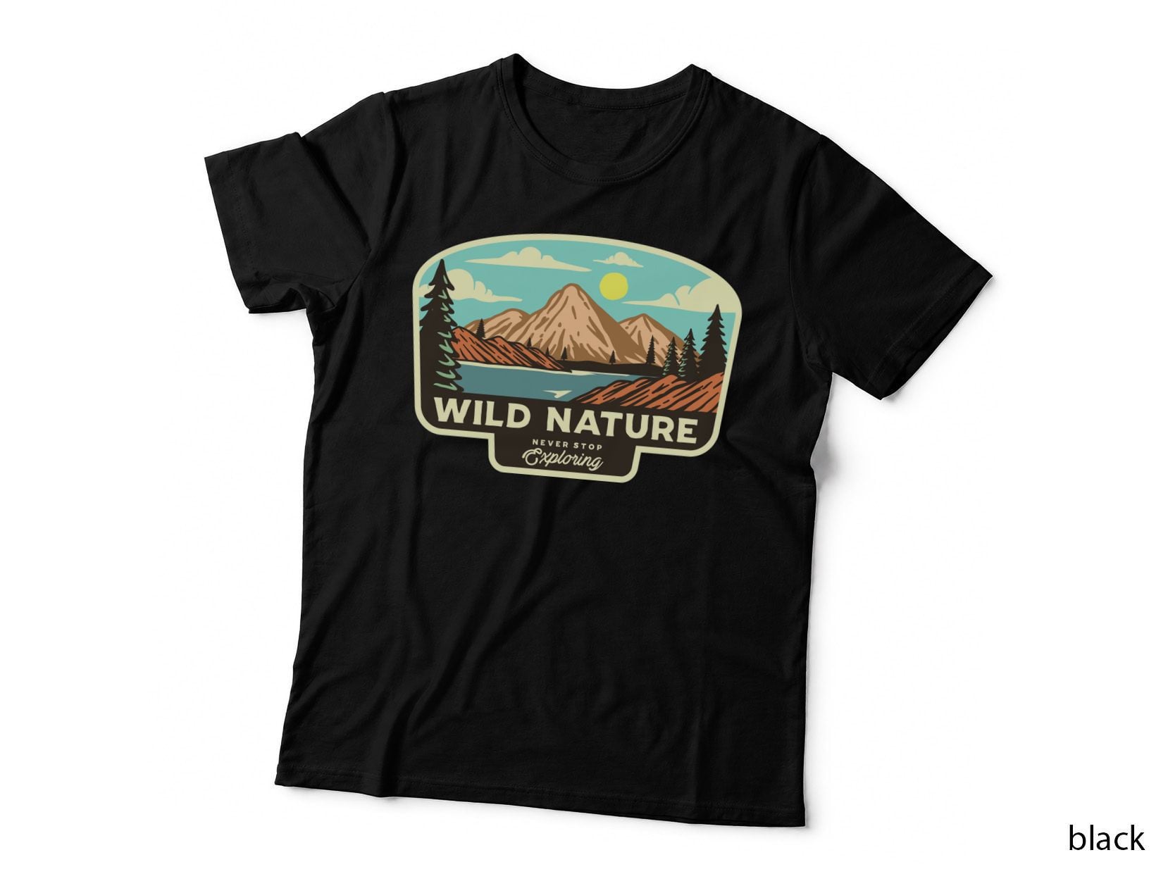 Wild Nature Never Stop Exploring Vintage Outdoor Badge Mountain T-Shirt