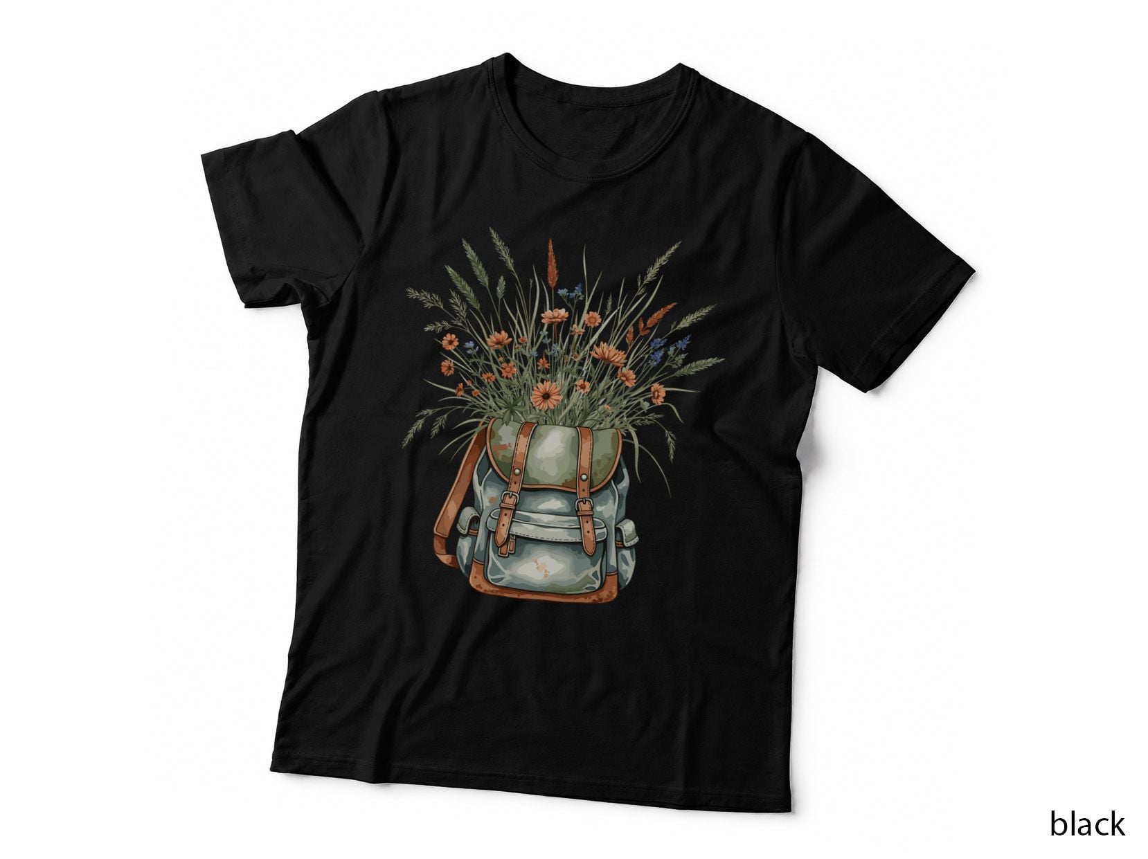 Wildflowers Bursting from Backpack Outdoor Adventure T-Shirt