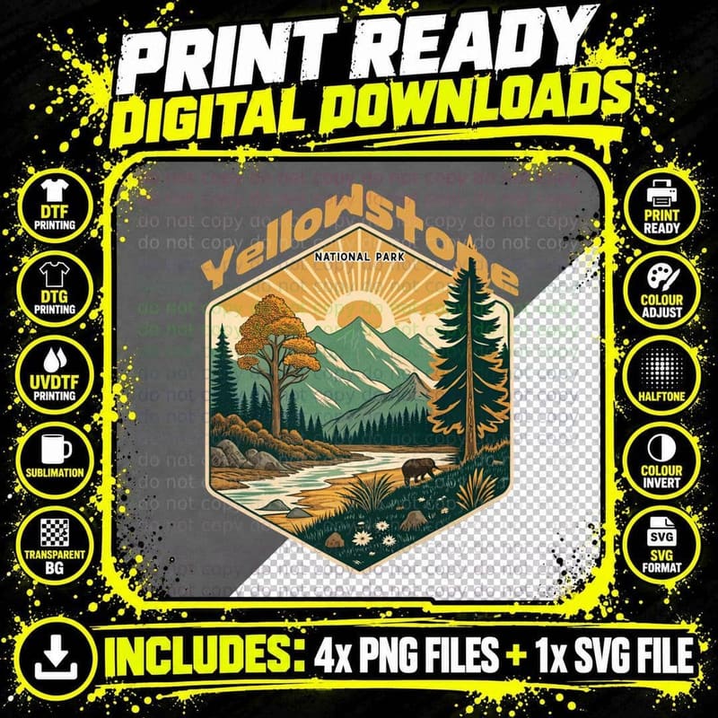 Yellowstone National Park Camping T-Shirt Png SVG Digital Bundle