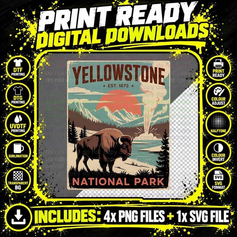 Yellowstone National Park Est. 1872 Camping T-Shirt Png SVG Digital Bundle
