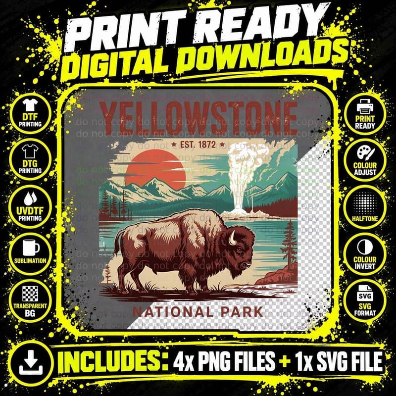 Yellowstone National Park Est. 1872 Outdoor Adventure Png SVG Digital Bundle