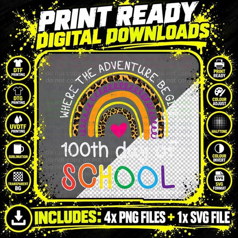 100th Day of School Where Adventure Begins 100 Days Png SVG Digital Bundle