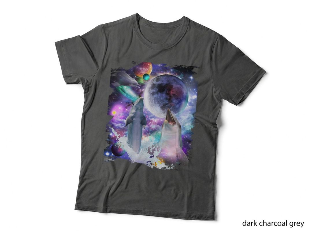 3 Three Dolphin Moon, Space Dolphins, Ocean Adventure, Underwater Life T-Shirt