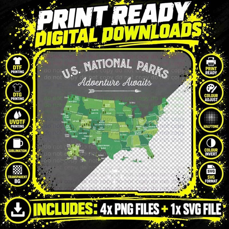 63 National Parks Map Us Park Retro Vintage Camping Png SVG Digital Bundle