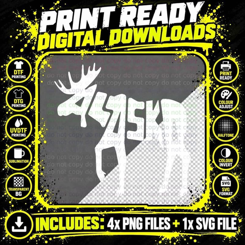 Alaska Moose Word Art - Funny Animal, Unisex Png SVG Digital Bundle