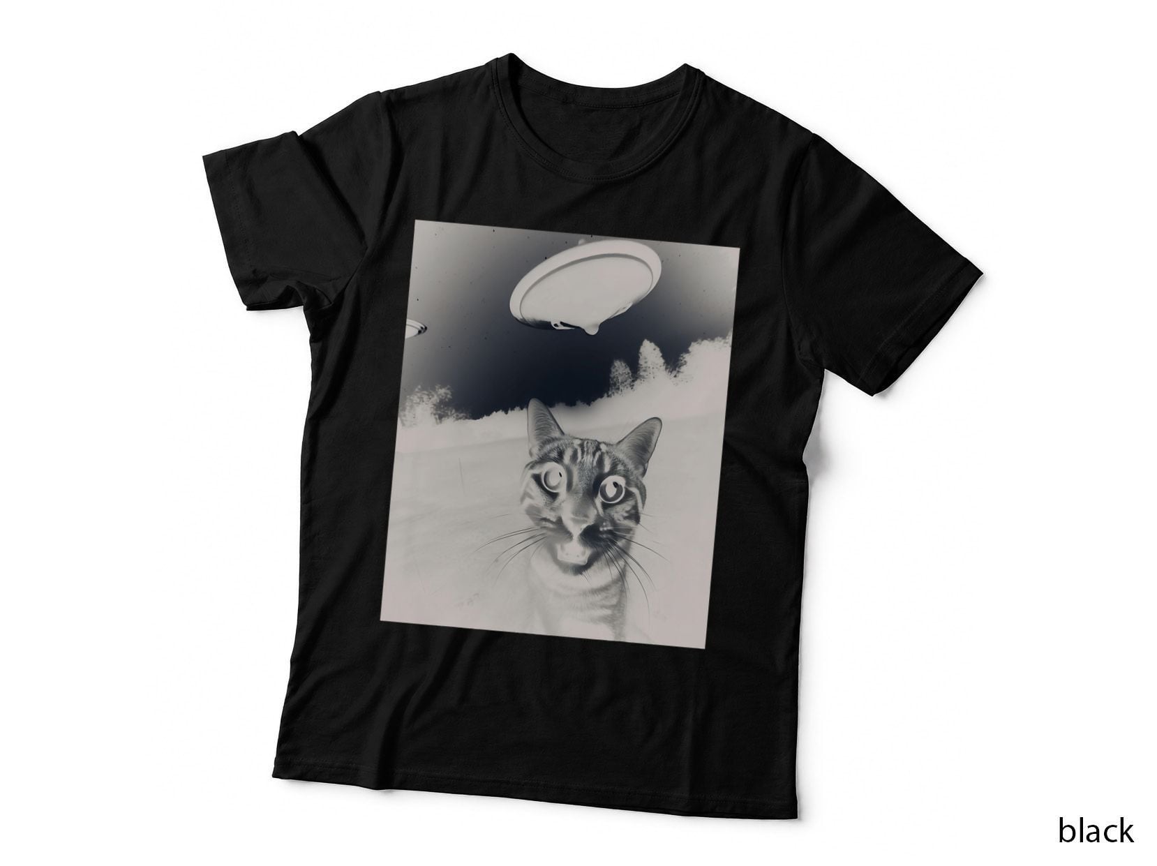 Alien UFO Spaceship Flying Saucer Funny Cat, Space Adventure T-Shirt