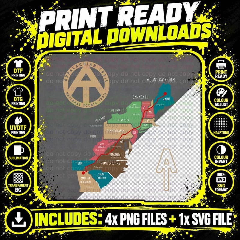 Appalachian Trail Hiking Map T-Shirt Png SVG Digital Bundle
