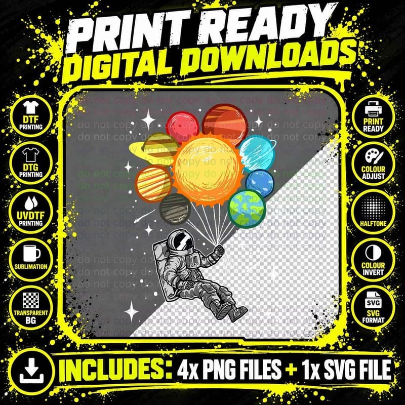 Astronaut Space Spaceman Moon Mars Balloons Planets Png SVG Digital Bundle