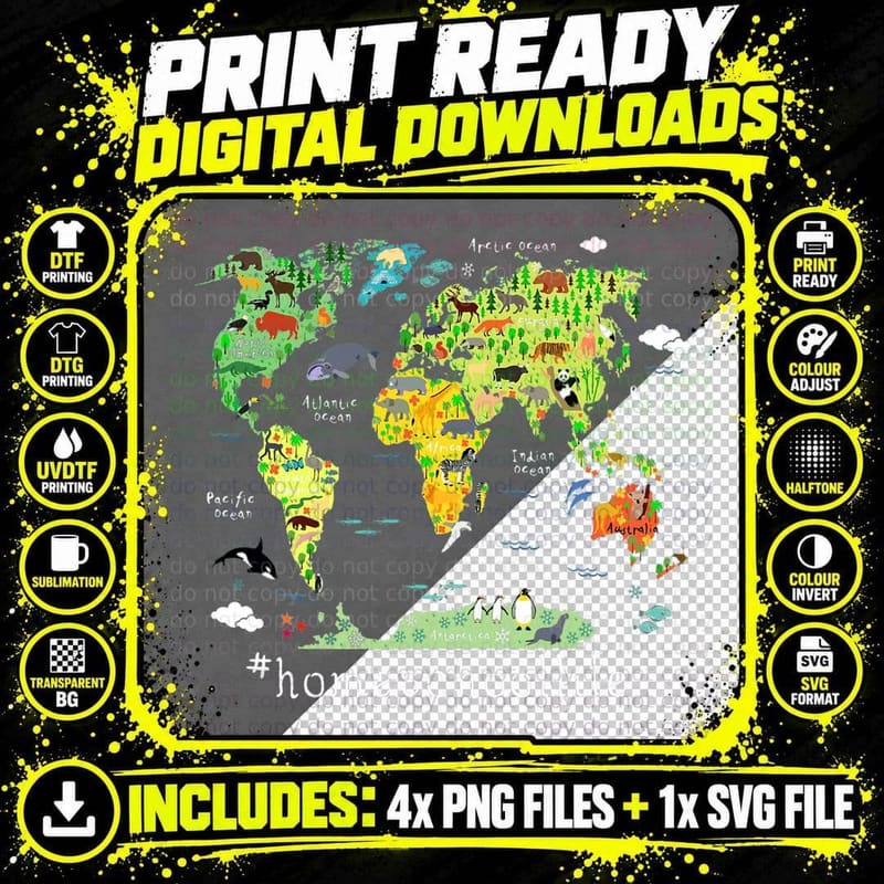 Back to School Homeschool World Map Geography, Kids Png SVG Digital Bundle