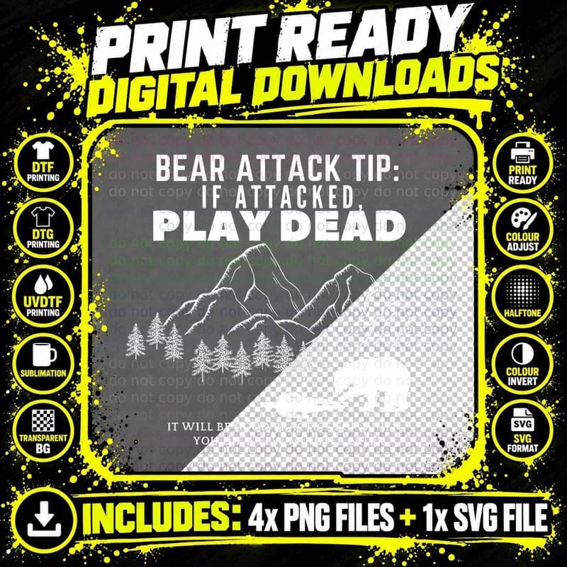 Bear Attack Tip Funny Camping Hiking Outdoor Adventure Png SVG Digital Bundle