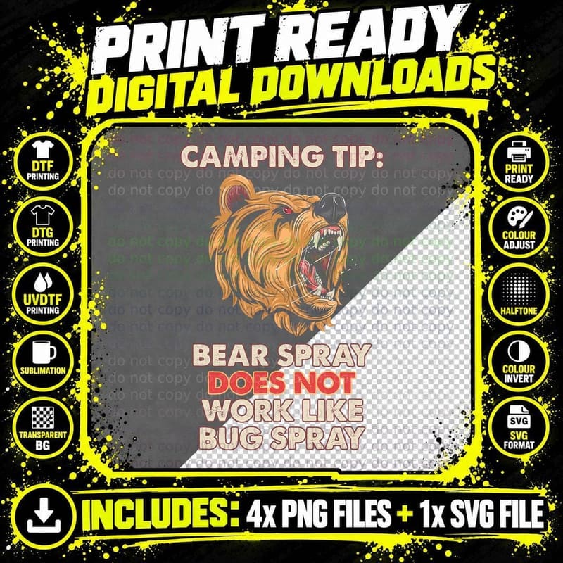 Bear Spray Not Bug Spray Joke Funny Camping, Men, Hiking Png SVG Digital Bundle