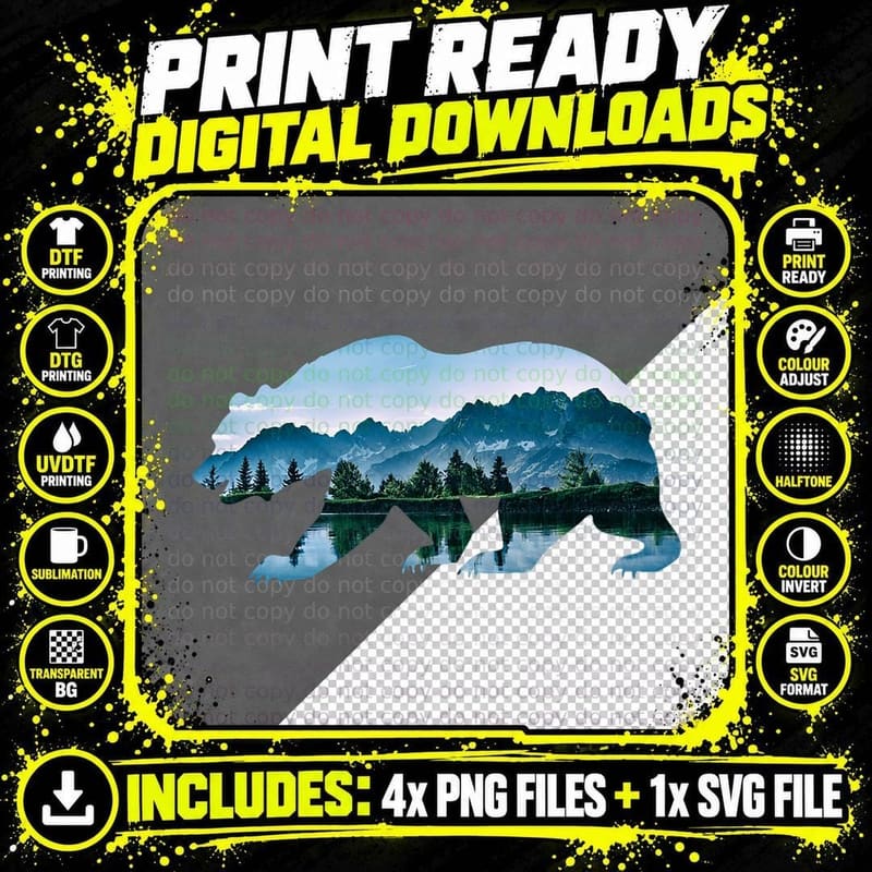 Bear Vintage National Park Bear Wildlife Mountains Png SVG Digital Bundle