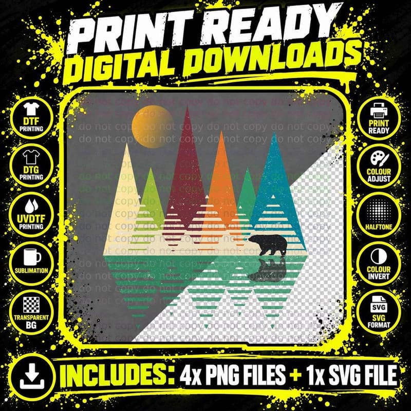 Bear in Mountains National Park, Nature Lover Gift Png SVG Digital Bundle