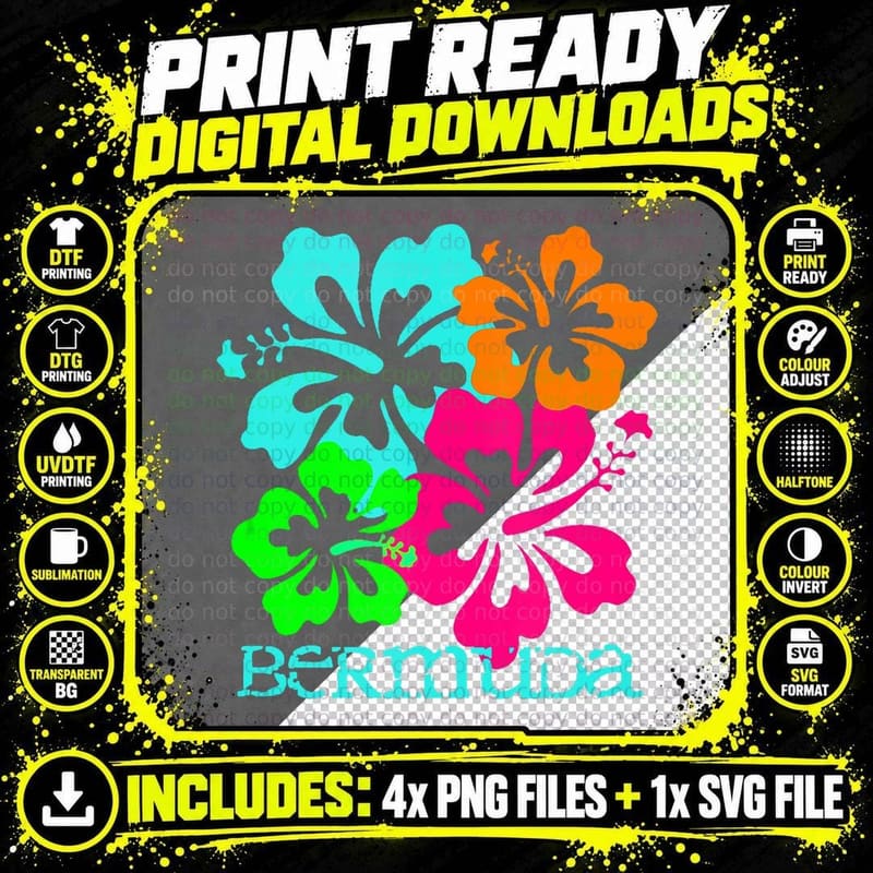 Bermuda Island Beach Tropical Hibiscus Travel Surf Vacay Png SVG Digital Bundle