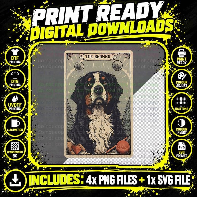 Bernese Mountain Dog Bernese Tarot Card T-Shirt Png SVG Digital Bundle