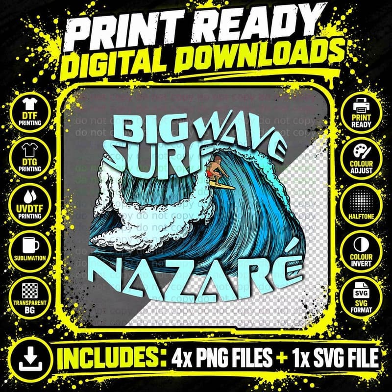 Big Wave Surfer 100 Foot Wave Surf Nazare Portugal Rad Png SVG Digital Bundle