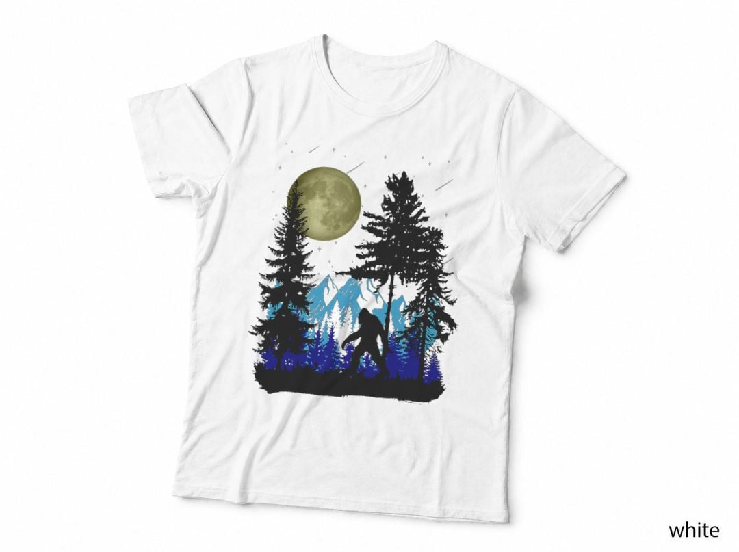 Bigfoot Hiding Under Full Moon for Sasquatch Lover, Cryptid, Mystery T-Shirt