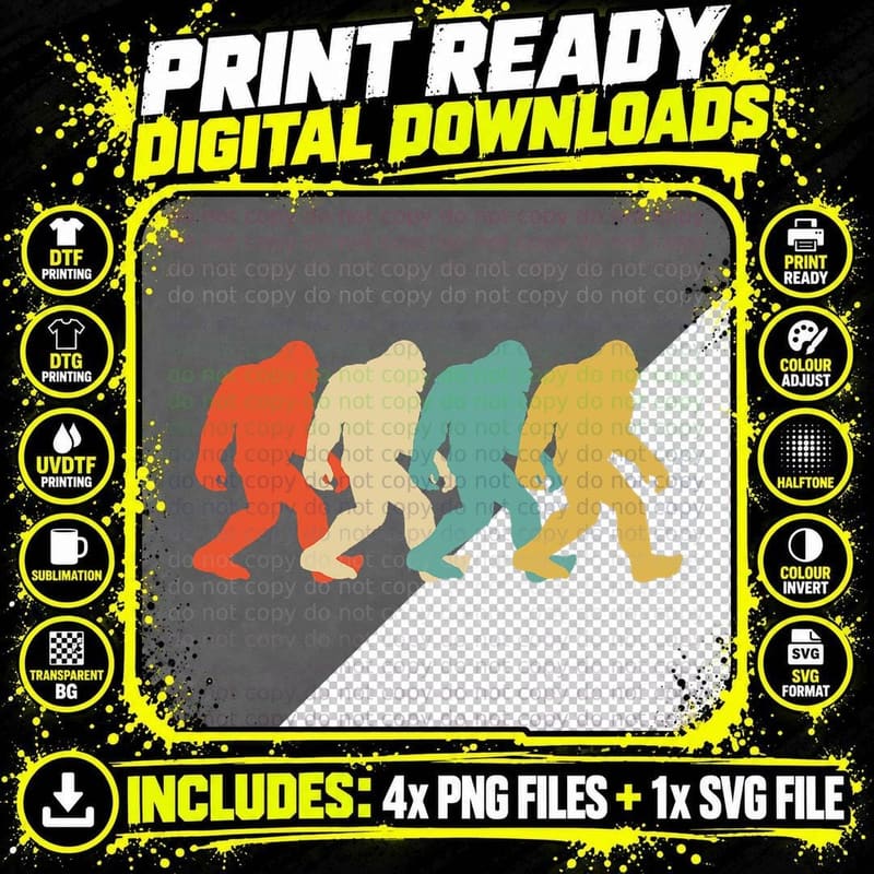 Bigfoot Silhouette Retro Pop Art Sasquatch Graphic, Yeti Png SVG Digital Bundle