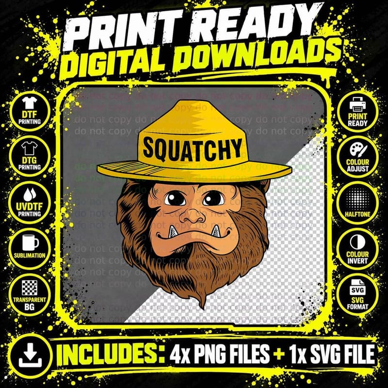 Bigfoot Squatchy Sasquatch Camping Hiking Retro Vintage Png SVG Digital Bundle