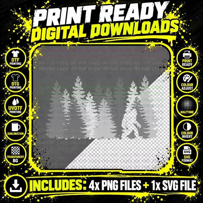 Bigfoot in the Forest T-Shirt Sasquatch Yeti, Cryptid Png SVG Digital Bundle