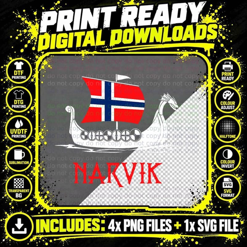 Boat Norwegian Flag Norway Viking Ship Narvik Png SVG Digital Bundle
