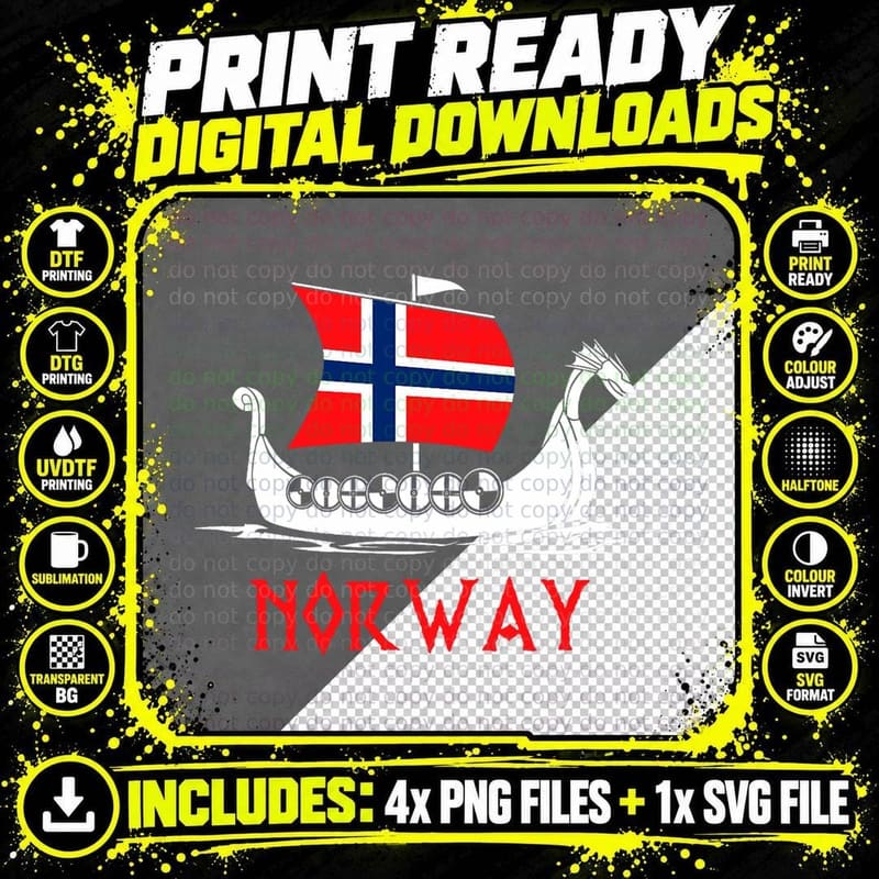 Boat Norwegian Flag Norway Viking Ship Norway Png SVG Digital Bundle