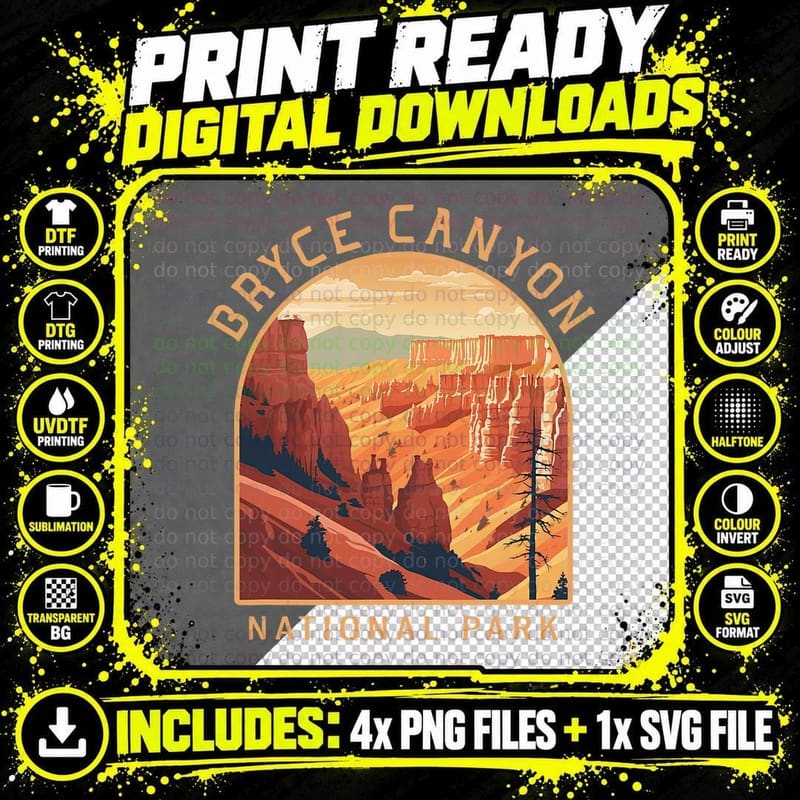 Bryce Canyon National Park Vintage, Camping, Hiking Png SVG Digital Bundle
