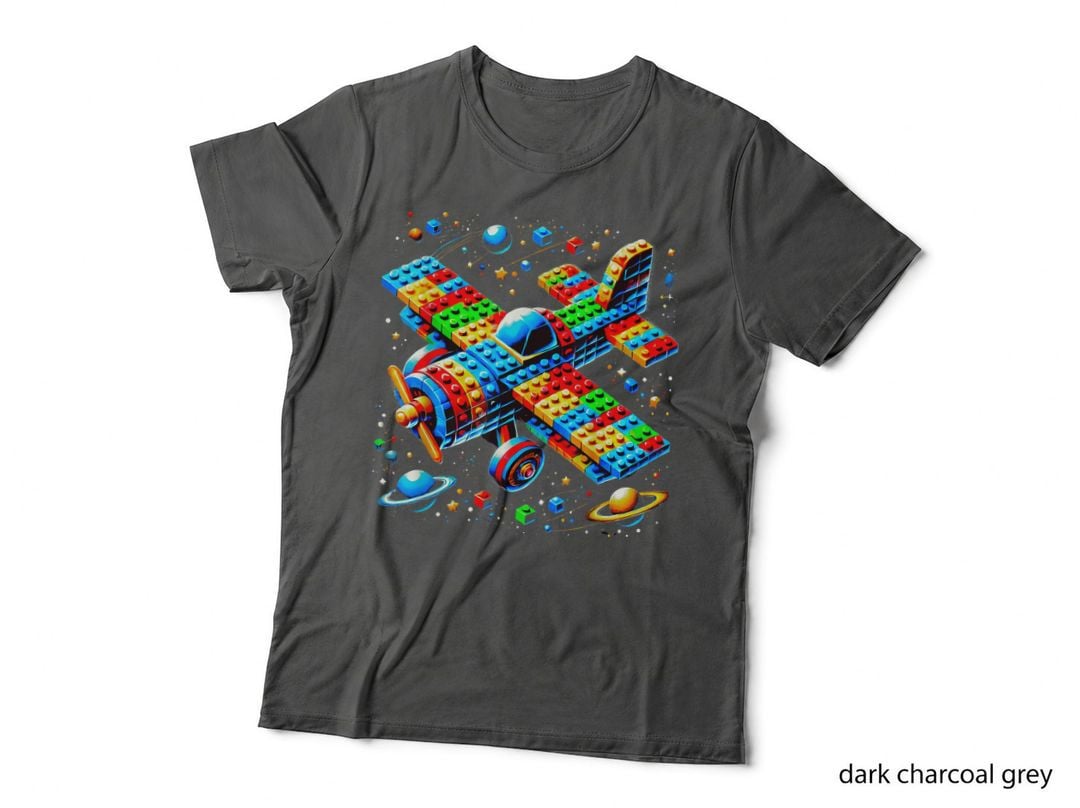 Building Blocks Airplane T-Shirt, Brick Builder Space Tee, Boys Adventure Gift