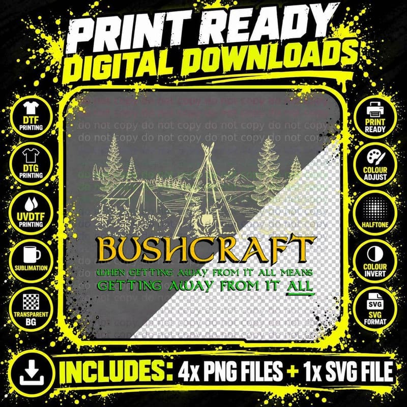 Bushcraft Hiking Camping, Outdoor Adventure Gear Png SVG Digital Bundle