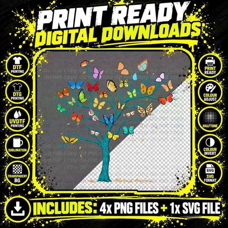 Butterflies Tree Nature Wildlife Insect Png SVG Digital Bundle