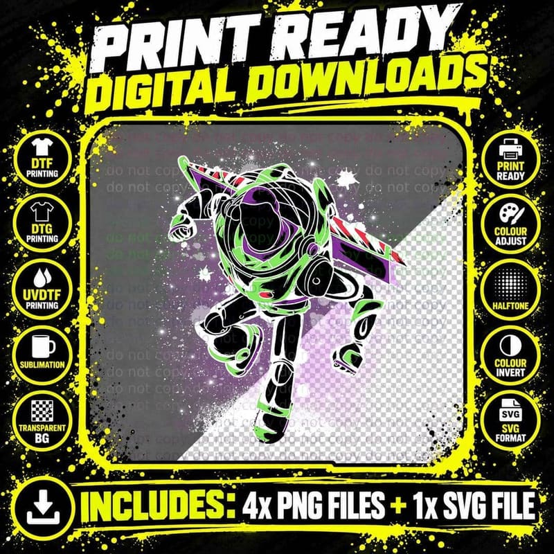 Buzz Lightyear Watercolour Silhouette T-Shirt Png SVG Digital Bundle