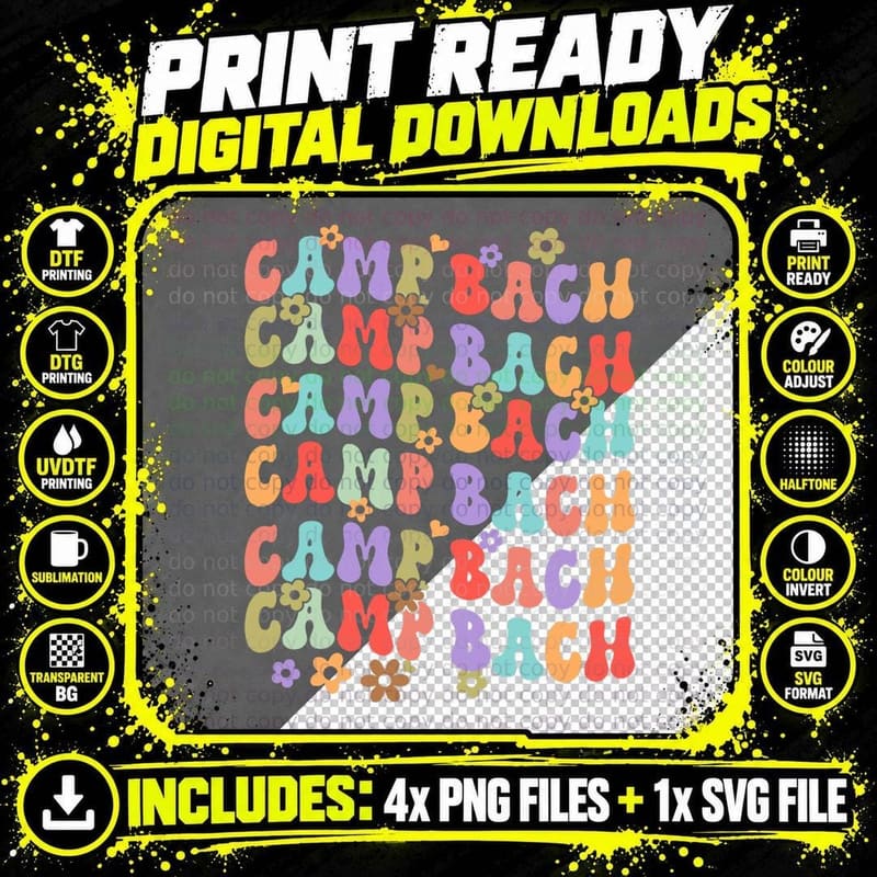 Camp Bach Bridesmaid Camping Bachelorette Groovy Png SVG Digital Bundle