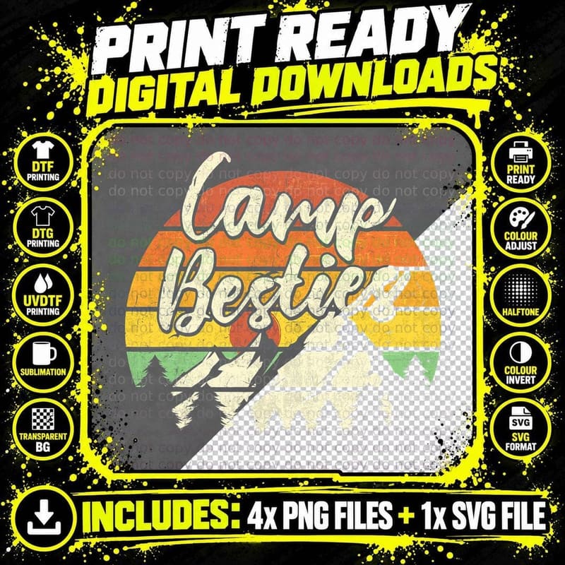 Camp Besties Outdoor Sunset Best Friend Matching Camping Png SVG Digital Bundle
