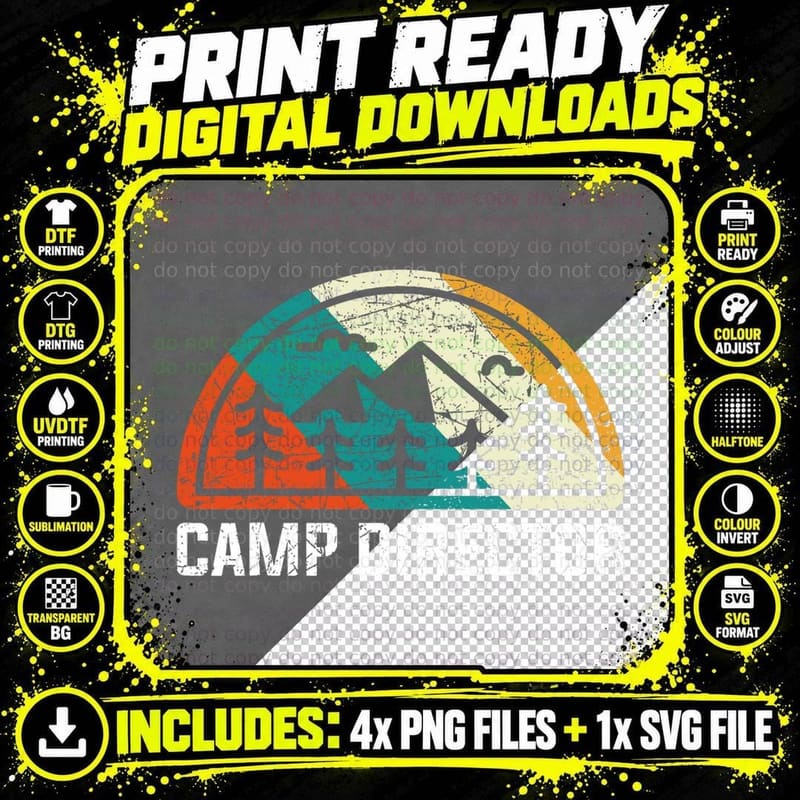 Camp Director - Retro Camping Vintage Graphic Minimalist Png SVG Digital Bundle