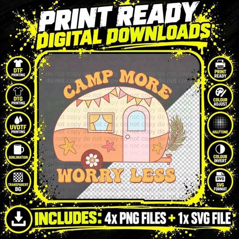 Camp More Worry Less Summer T-Shirt Png SVG Digital Bundle