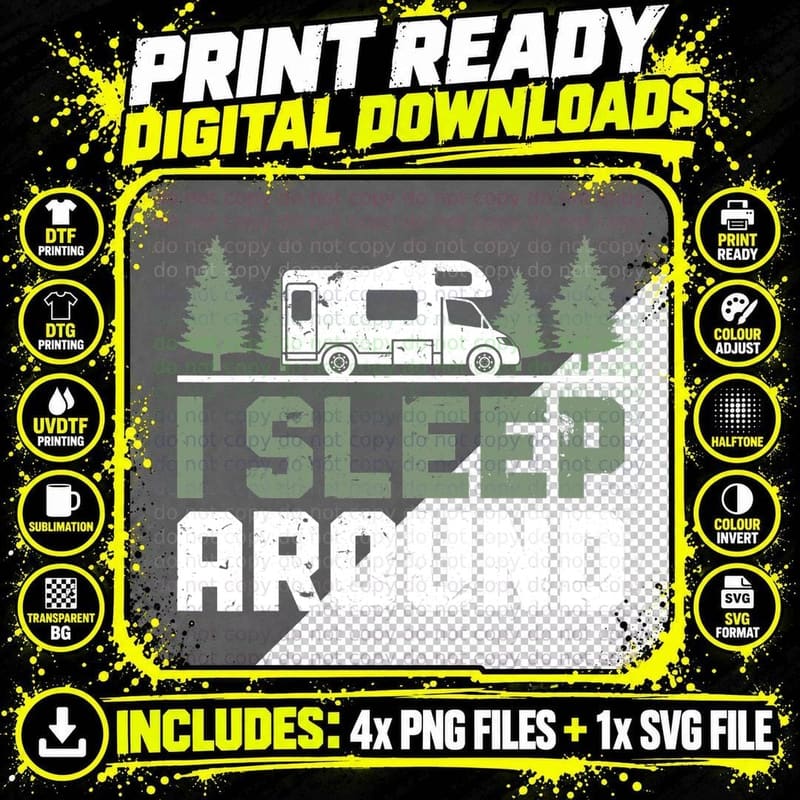 Camper Funny Camping I Sleep Around T-Shirt Png SVG Digital Bundle