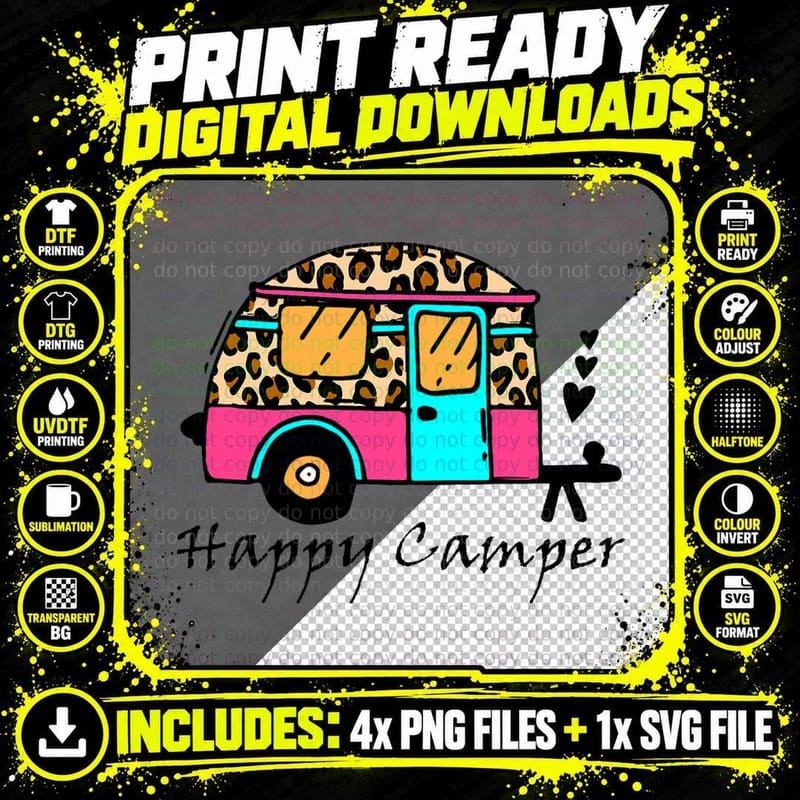 Camper Happy Summer Camp Camping Leopard Funny Glamping Png SVG Digital Bundle