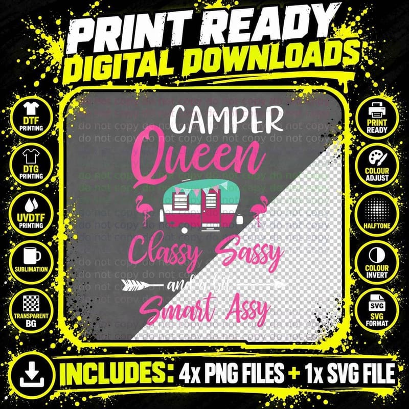 Camper Queen Classy Sassy Smart Assy Camping RV Gift Png SVG Digital Bundle