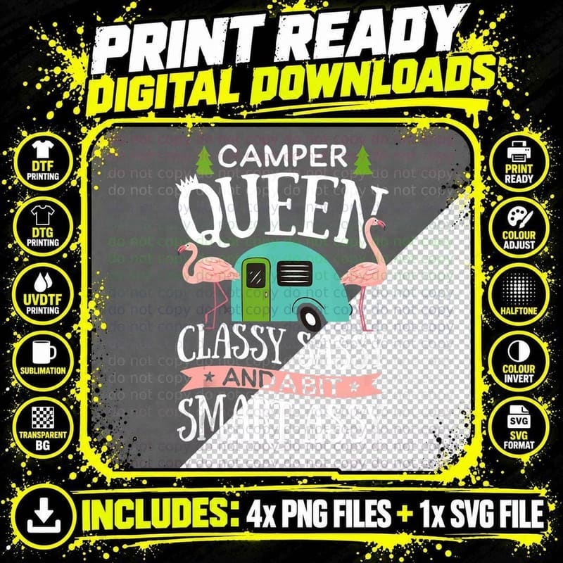 Camper Queen Classy Sassy Smart Funny Girls Camping RV Png SVG Digital Bundle