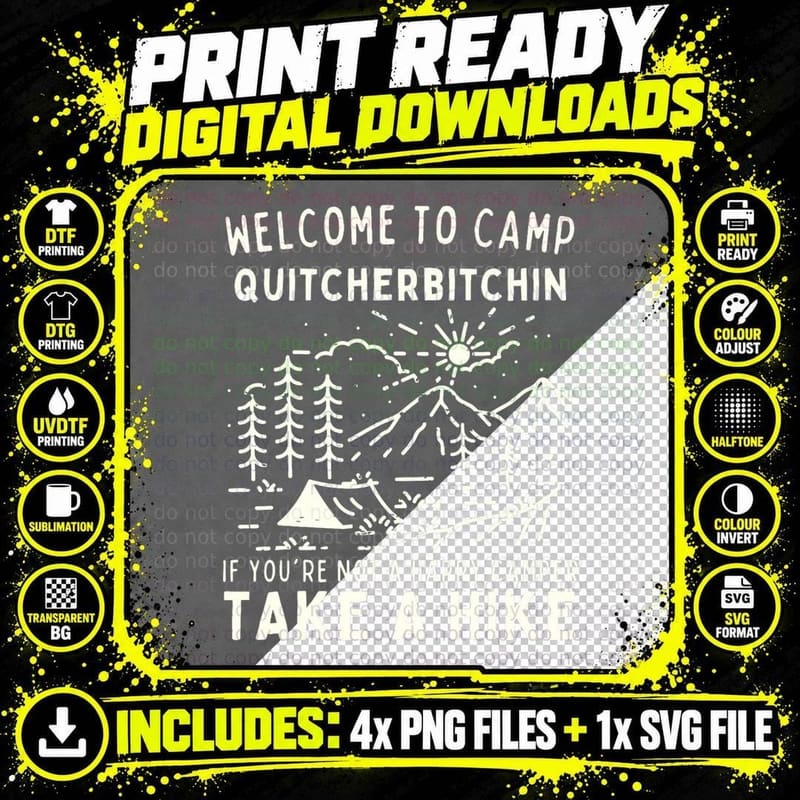 Camper Welcome to Camp Quitcherbitchin Funny Saying Png SVG Digital Bundle