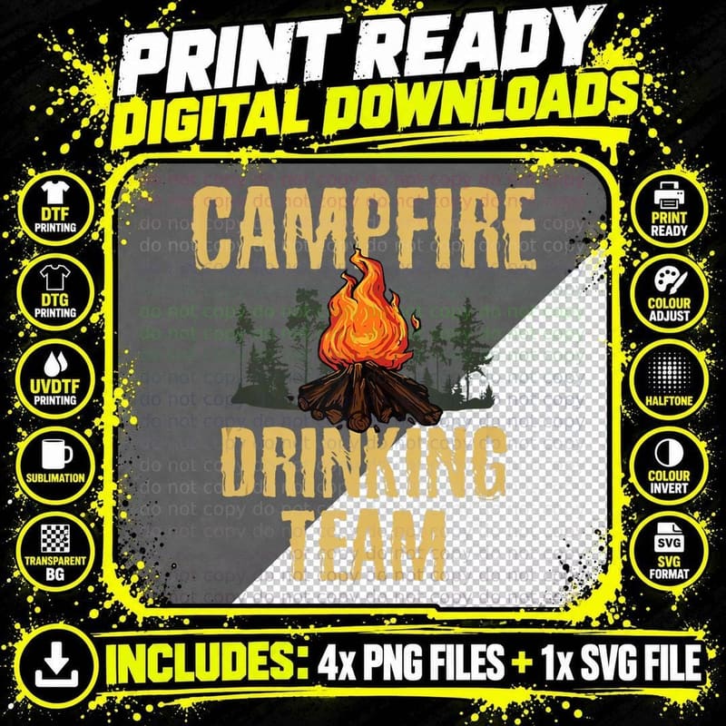 Campers Campfire Drinking Team Camping Outdoors Funny Png SVG Digital Bundle