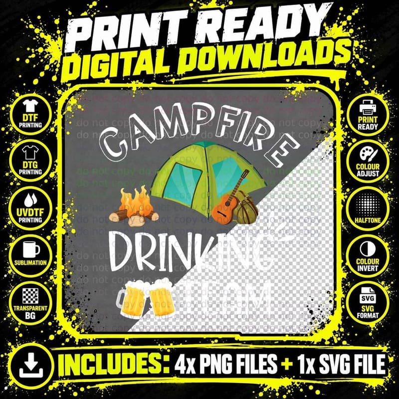 Campfire Drinking Team Camping Camper Drinker Beer Png SVG Digital Bundle