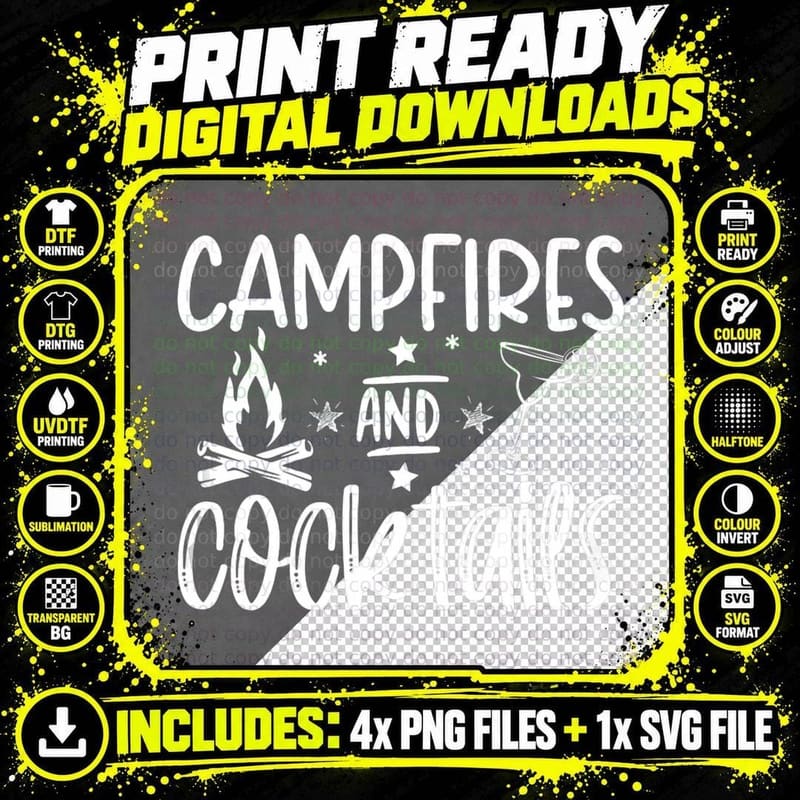 Campfires and Cocktails Graphic Funny Camping Png SVG Digital Bundle