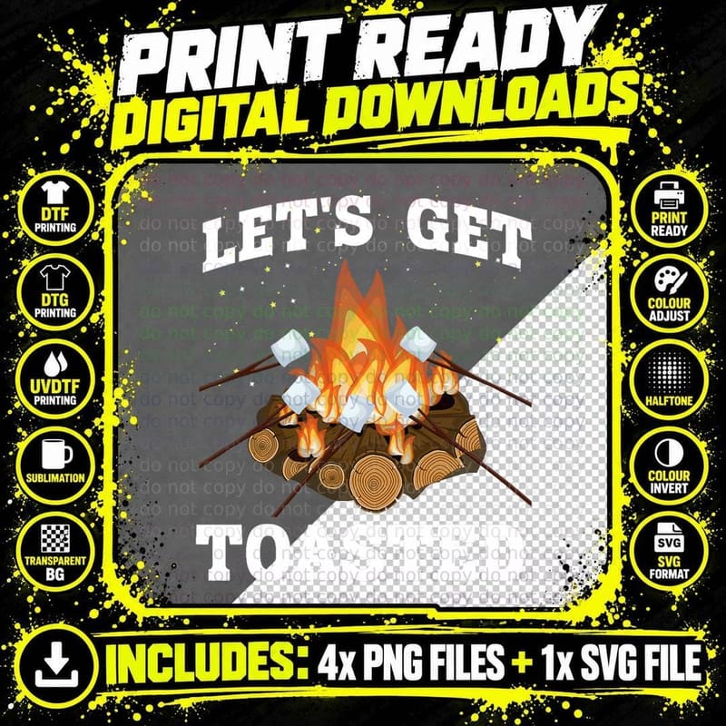 Camping Campfire Marshmallow Let's Get Toasted Png SVG Digital Bundle