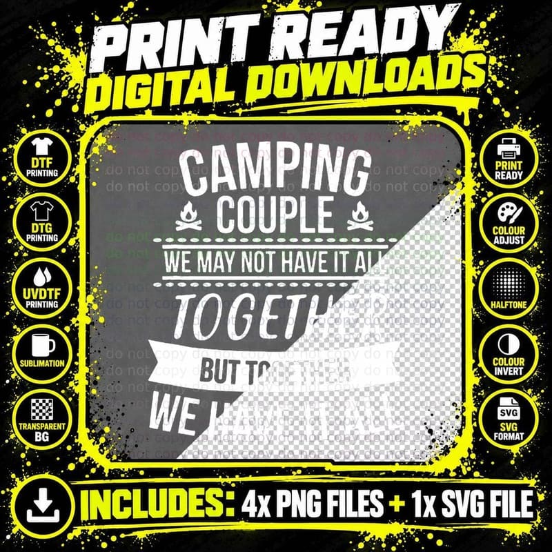 Camping Couple, Outdoor Adventure, Nature Lovers Png SVG Digital Bundle