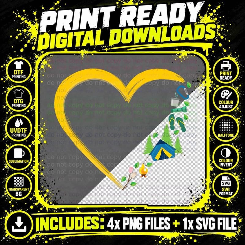 Camping Equipment Motorhome Heart Tent, Rv Adventure Png SVG Digital Bundle