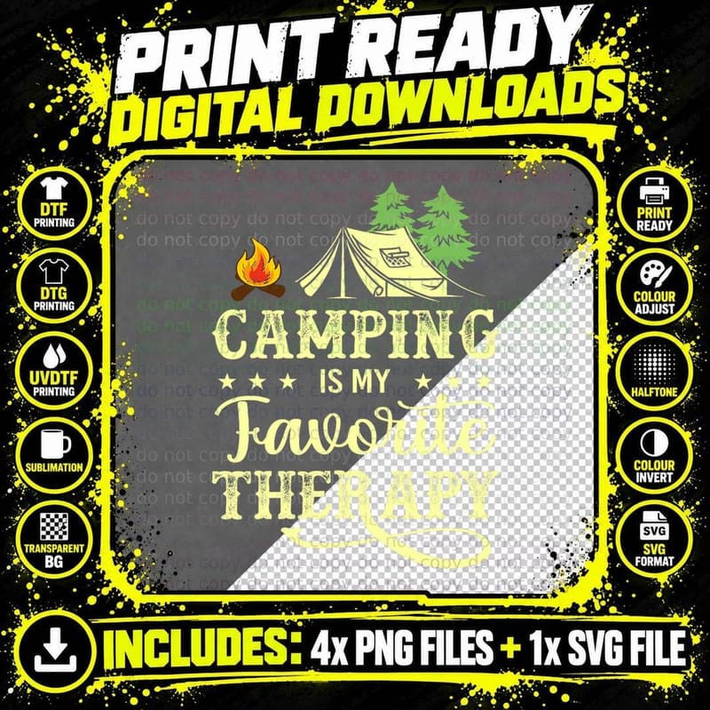 Camping Is My Favorite Therapy Cute Funny Vintage Png SVG Digital Bundle