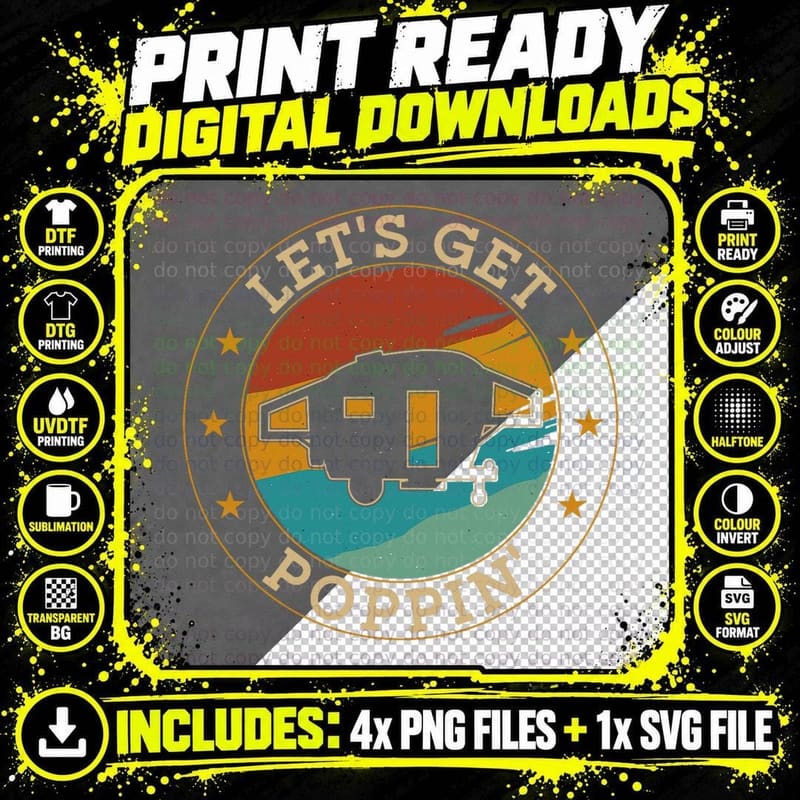 Camping Pop up Camper Retro Vintage Let's Get Poppin' Png SVG Digital Bundle
