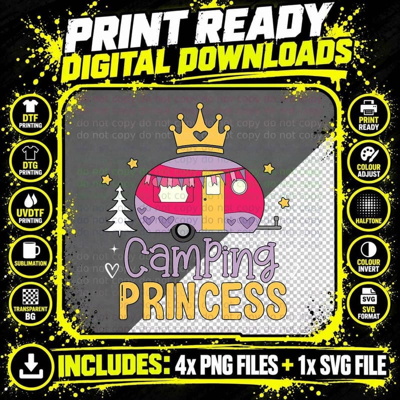 Camping Princess Camper Outdoor Adventurer Explorer Png SVG Digital Bundle