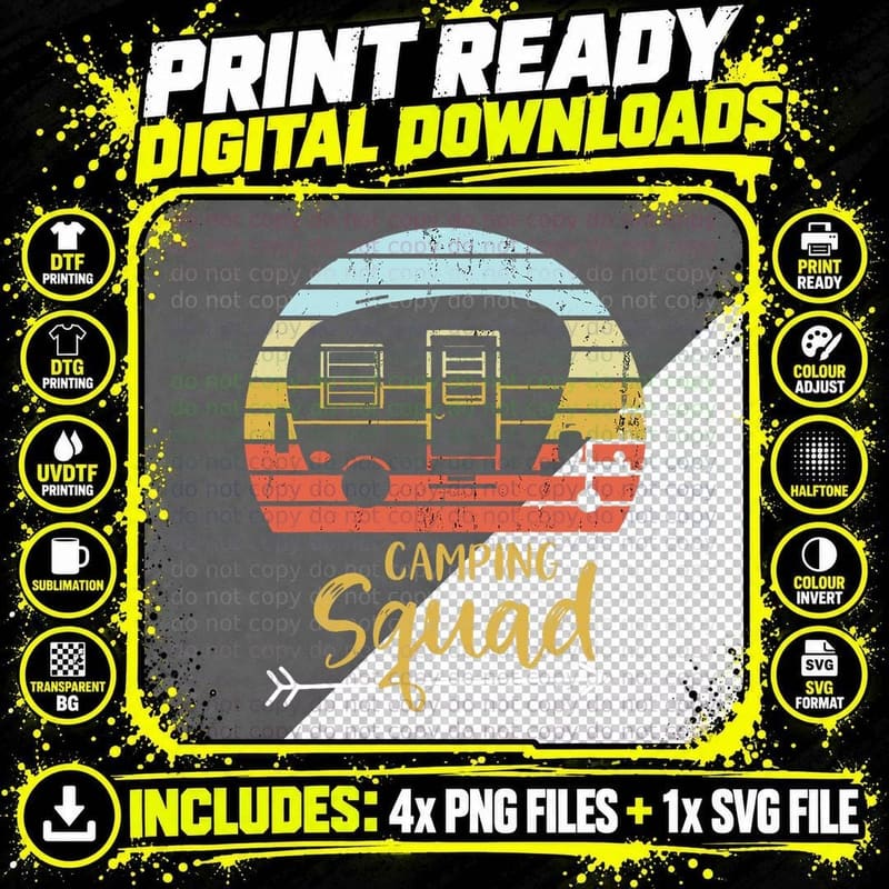Camping Squad Funny Matching Family Hiking Vacation Png SVG Digital Bundle